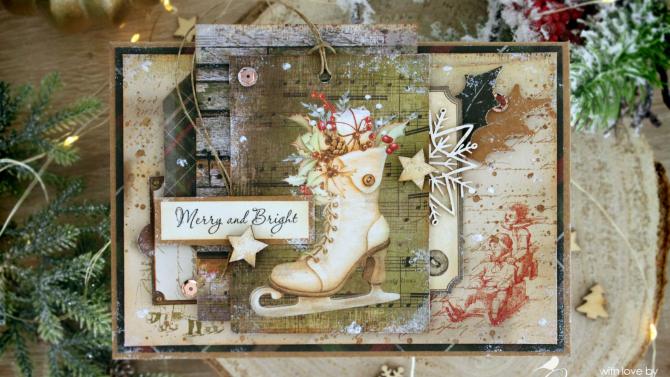 und 'Merry And Bright' Handmade Christmas Card