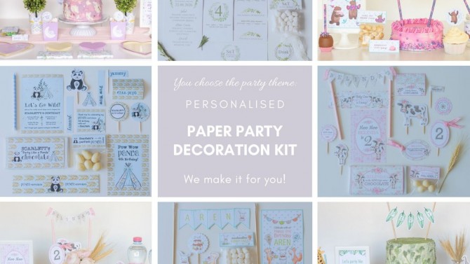 Image of Personalised Paper Party Decoration Kit - Printed